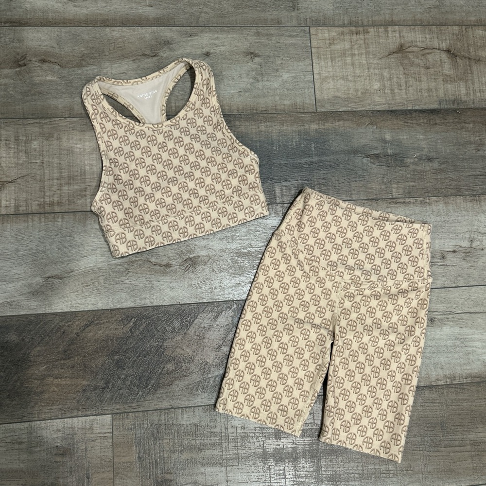 Anine Bing Logo Print Beige Workout Set - Picture 2 of 6